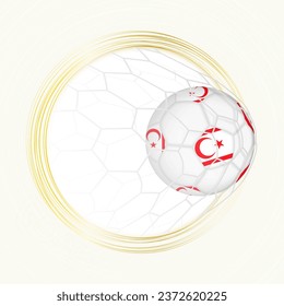 Football emblem with football ball with flag of Northern Cyprus in net, scoring goal for Northern Cyprus. Vector emblem.