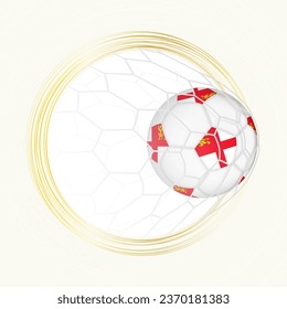 Football emblem with football ball with flag of Sark in net, scoring goal for Sark. Vector emblem.