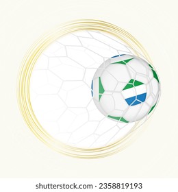 Football emblem with football ball with flag of Sierra Leone in net, scoring goal for Sierra Leone. Vector emblem.