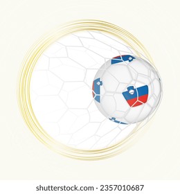 Football emblem with football ball with flag of Slovenia in net, scoring goal for Slovenia. Vector emblem.