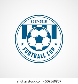 Football Emblem Blue Line Icon On White Background