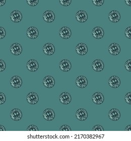 Football emblem engraving seamless pattern. Vintage background sport topic in hand drawn style. Vector repeated design texture for print, fabric, wrapping, wallpaper, tissue.