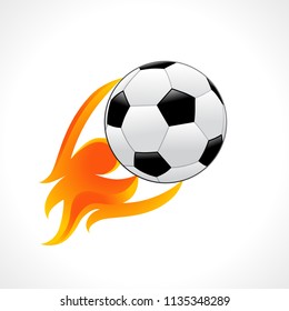 Football emblem in flame isolated on white background. Football club or competition template with soccer ball in fire. Vector illustration