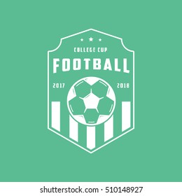 Football Emblem Line Icon On Green Background