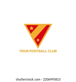 Football emblem logo in the shape of an inverted triangle with a star and sun.