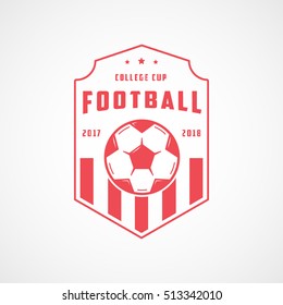 Football Emblem Red Line Icon On White Background