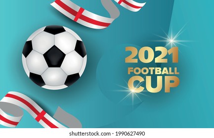 Football England, soccer ball and ribbon with England flag, vector illustration