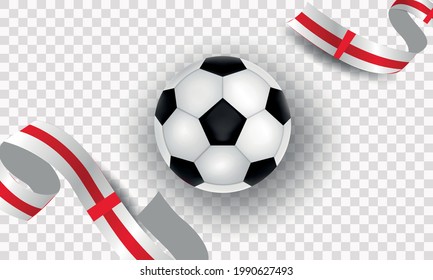 Football England, soccer ball and ribbon with England flag, vector illustration