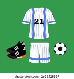 football equipment and consists of shirts, shoes and a football. This illustration can be used for book covers or other purposes such as wallpaper and banners