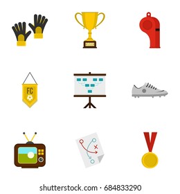 Football equipment icons set, flat style