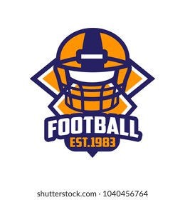 Football, est 1983 logo template, American football emblem in orange and blue colors, sport team insignia vector Illustration on a white background