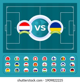 Football euro 2020 2021 championship match versus teams intro sport background, championship competition final poster, flat style vector illustration. Set group stage country flag