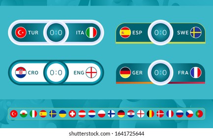 Football 2020 Sport Scoreboards Vorlagen für die Football Championship 2020 Vektorillustration mit Länderflagge. Design-Hintergründe und Markenelemente