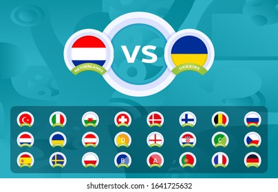 Football euro 2020 Sport vs versus templates for the Football Championship 2020 vector stock set with country flag. Design backgrounds and brand elements