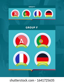 Football euro 2020 tournament final stage group F vector stock illustration. 2020 European soccer tournament with background. Vector country flags