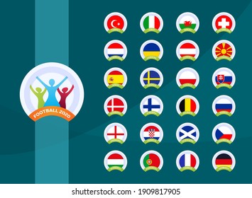 football euro 2020 tournament flag set. Vector country flag set for soccer championship.