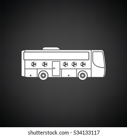 Football fan bus icon. Black background with white. Vector illustration.