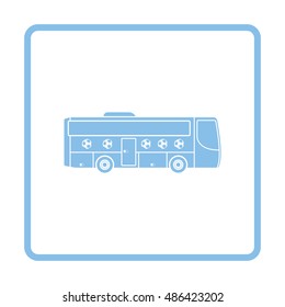 Football fan bus icon. Blue frame design. Vector illustration.