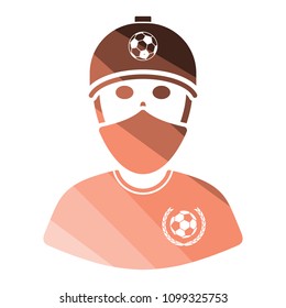 Football fan with covered  face by scarf icon. Flat color design. Vector illustration.