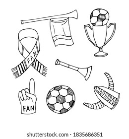 Football fan doodles. Hand drawn elemetns. Stock vector illustration.