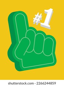 Football fan finger foam Number 1 hand vector simple illustration isolated on yellow background.