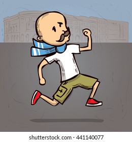 Football fan. Hand drawn cartoon vector illustration.