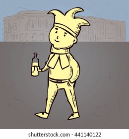 Football fan. Hand drawn cartoon vector illustration.