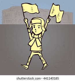 Football fan. Hand drawn cartoon vector illustration.