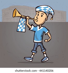 Football fan. Hand drawn cartoon vector illustration.