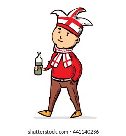 Football fan. Hand drawn cartoon vector illustration.