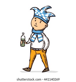 Football fan. Hand drawn cartoon vector illustration.
