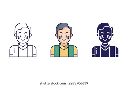 football fan man line and solid vector icons