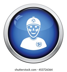 Football fan with painted face by italian flags icon. Glossy button design. Vector illustration.