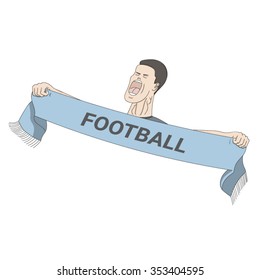 Football Fan Shouting With A Scarf In His Hands. EPS10 Vector Illustration