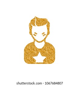 Football fans avatar icon in gold glitter texture. Sparkle luxury style vector illustration.