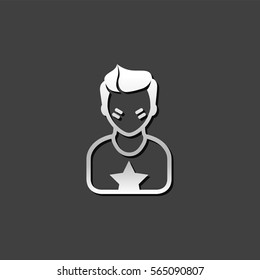 Football fans avatar icon in metallic grey color style. Sport spectator fans
