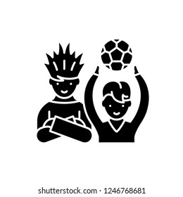 Football fans black icon, vector sign on isolated background. Football fans concept symbol, illustration 