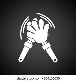 Football fans clap hand toy icon. Black background with white. Vector illustration.