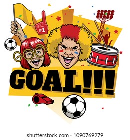 football fans design cheerful celebrating goal