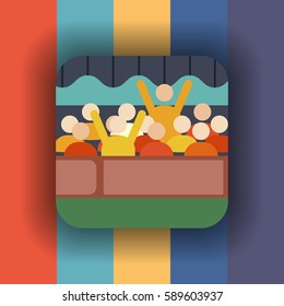 football fans flat icon with long shadow, vector illustration