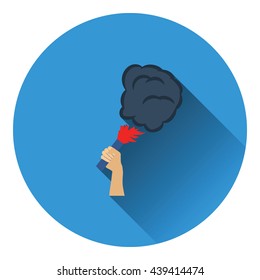 Football fans hand holding burned flayer with smoke icon. Flat color design. Vector illustration.