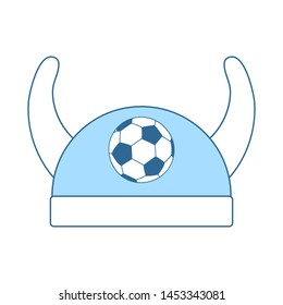 Football Fans Horned Hat Icon. Thin Line With Blue Fill Design. Vector Illustration.