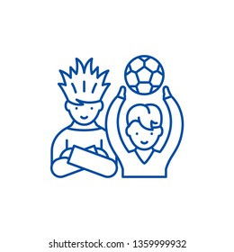 Football fans line icon concept. Football fans flat  vector symbol, sign, outline illustration.