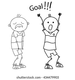 Football fans. Linear sketch. Simple men.
