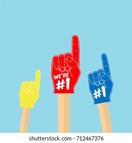 Football fans. Raised hands wearing foam fingers. Flat style illustration