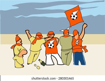 Football fans, singing the anthem. Vector