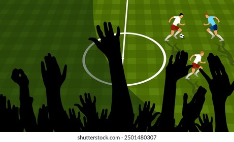 football fans at stadium, flat color illustration