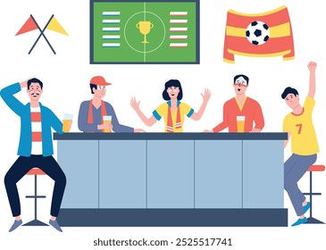 Football fans watching game together. Sport group