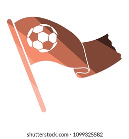 Football fans waving flag with soccer ball icon. Flat color design. Vector illustration.