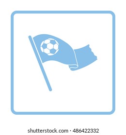 Football fans waving flag with soccer ball icon. Blue frame design. Vector illustration.